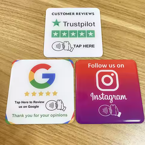 3.93"X3.93" Instagram Facebook Google Tripadvisor Trustpilot Review NFC Tap Card Sign Self-Adhesive 