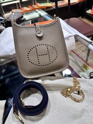 Hermes Mini Evelyne 大象灰 navy帶