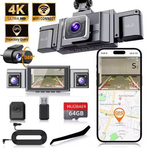 360° Full Coverage 4-Channel Dash Cam - 4K Front 1080P Side/Rear, 5.8GHz WiFi GPS, 3" IPS Screen, Ni