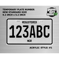 Temporary Plate Number for Motorcycle Standard Size 9.2x5.2 Inches Acrylic Plate Motor