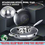 34 CM Double Sided Full Screen 316 Stainless Steel Non Stick Wok / Pan Both Honey Comb 7 Layer pot