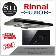 FUJIOH FR-MS1990R 90CM SLIMLINE HOOD +  RINNAI RB-7012H-CB 2 ZONE INDUCTION HOB (70CM) SCHOTT CERAN GLASS (BLACK) TOP PLATE