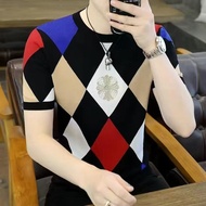 捡漏~冰丝印花时尚男装2025夏季减龄遮肚短袖T恤男士上衣25.6.3Picking up leaks~Ice silk printed fashionable men's clothing 2025