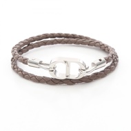 【二手】Dior CD Icon 編織皮革雙鍊手鍊 B1973HOMLE010Mブラウン皮革不銹鋼手鍊 男士新款
