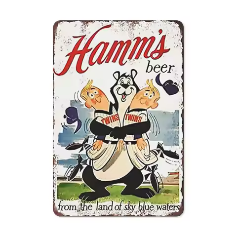 Hamms Beer Bear Twins Retro Tin Metal Sign Wall Decor by PaBoe