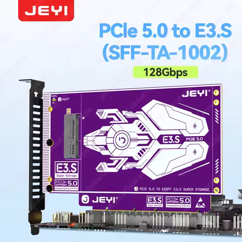 JEYI E3.S (SFF-TA-1002) SSD to PCIe 5.0 Adapter Card 128Gbps supports x4/x8/x16 slots for Enterprise