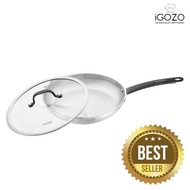 iGOZO 28CM ELITE 304 STAINLESS STEEL FRYPAN + GLASS LID KUALI GORENG DAPUR COOKWARE KITCHENWARE