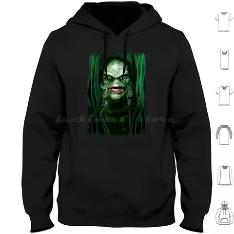 The Creature Hoodie Cotton Long Sleeve Horror Halloween Creature Lagoon Black From The Water Sea Mon