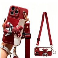 2 Styles Cute 3D Cartoon Card Holder Wallet Phone Case With Adjustable Crossbody Strap, Shockproof S