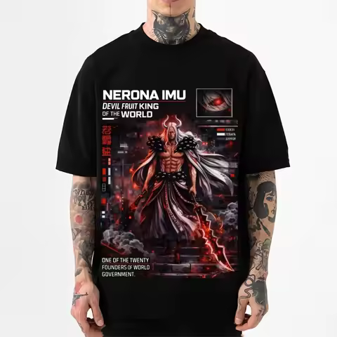 One Piece Imu Nerona Tech Stats Panel Anime Graphic T Shirt Men Women Oversized Cotton Tee Harajuku