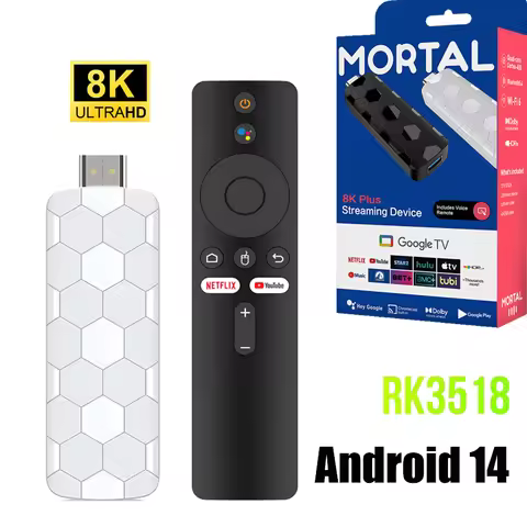 Smart TV Stick R3+ RK3518 Android 14 BT5.4 8K Home Media Player 2.4G 5G Wifi6 Voice Remote Assistant