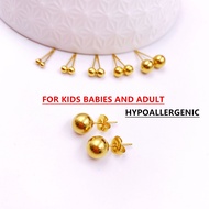 PIA US GOLD 10K BEAD ROUND EARRING HYPOALLERGENIC FOR KIDS BABIES AND ADULT