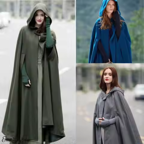 Womens Long Cape Cloak Hooded Wool Blend Coat Sleeveless Winter Poncho Cardigan