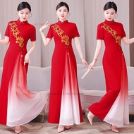 Women  Vietnam Traditional Aodai Dress Flower Embroidery Evening Party Cheongsam