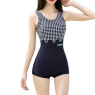 ☍ New LYSEACIA Women Athletic One Piece Swimsuits Houndstooth Printing Modest Swimwear Ladies Bo