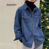 DaDuHey Blue Bandage Dress Denim Shirt Outer Wear Retro Loose Long Sleeve Shirt Coat For Women