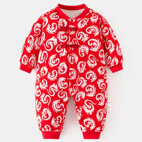 Winter Newborn Girls Boy Clothes China Style Cute Flowers Print Warm Thick Cotton Jumpsuits Rompers 
