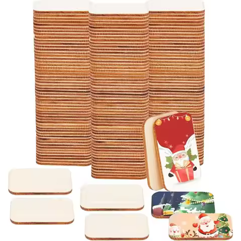 150 Pcs Rectangle Unfinished Wood Pieces 1.3x1.9" Blank Natural Wood Slices Craft Supplies Pyrograph