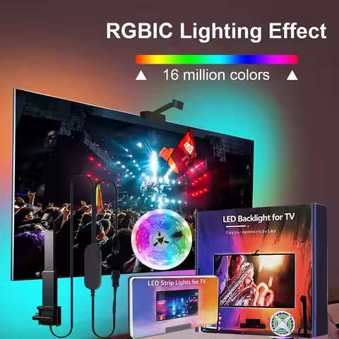 USB Ambilight Tv Led Backlights Kit RGB/RGBIC Sync To Screen With Camera For 75-85in Smart Led TV Ba