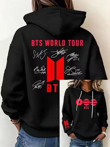 2026 BTS World Tour Signature Print Hoodie for Men Women Long Sleeve Pullover Y2K Loose Oversized St