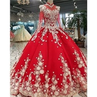 Gaun pengantin wanita merah Bunga putih hijab wedding dress muslimah