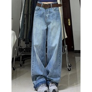 baggy jeans men y2k loose jeans men Men's Retro Blue Wide-Leg Jeans - Trendy Loose Fit