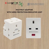 [SG] SOUNDTEOH Multiway Adaptor  with Surge Protection/indicator light [Evergreen Stationary]