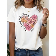 Faith Floral Heart 1 John 4:19 Graphic Print T-Shirt | Women'S Spring-Summer Short-Sleeve Crew-Neck
