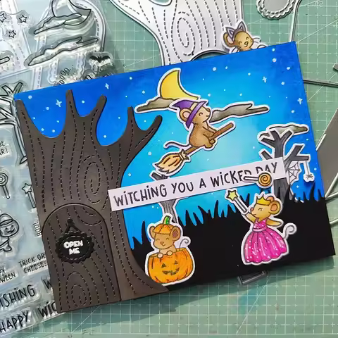 Knock Knock Who is There Halloween Mice Silly Goose Clear stamp for Card making Easter Egg Stencil f