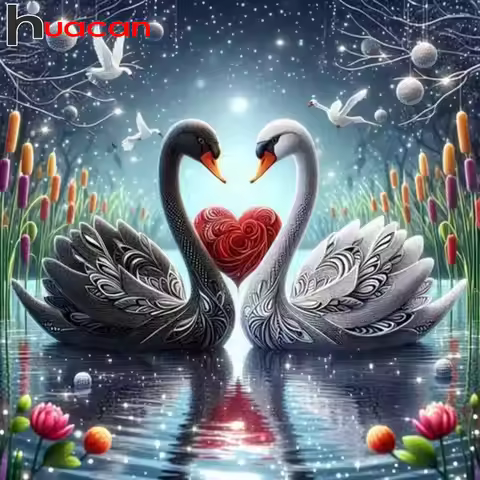Huacan Diamond Embroidery Swan 5D DIY Diamond Painting Animal Cross Stitch Valentine's Day Gift Home