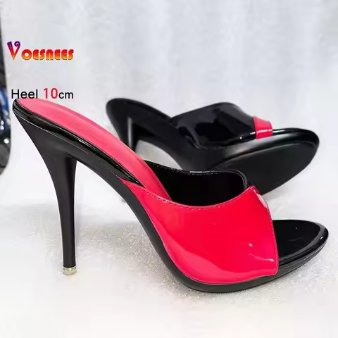 Black Red Color block High Heel slippers For Ladies 10CM Stiletto Slides Sandals Europe and America 