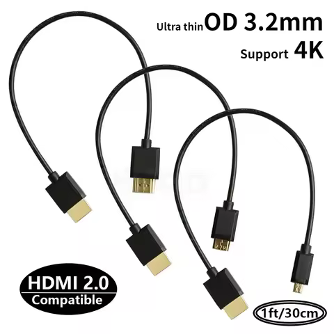 OD 3.2mm Super Soft Micro HDMI to HDMI to Mini HDMI Cable Ultra thin 4k@60hz Light-weight Portable 1