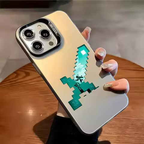 MINISO-Cute M-Minecraft Block World Phone Case Fashion Case For IPhone 16 15 14 13 12 11 Mini Pro Ma