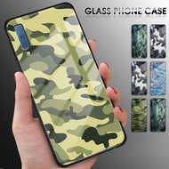 For Samsung Galaxy A7 2018 A6 A8 Plus A9 2018 Camouflage Soft Edge Silicone Case Shockproof Tempered Glass Back Cover Phone Casing