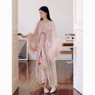 New Chinese Style Dress Robe Women's Wedding Feather Pajamas High-End Feel Bridal Luxury VRTC