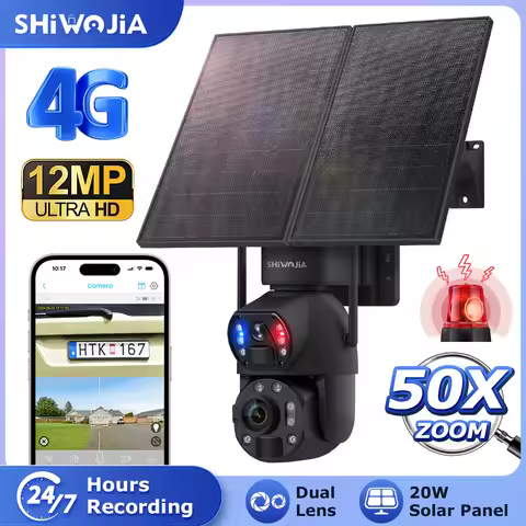 SHIWOJIA 50X Zoom 20W 4G Sim Solar Camera Outdoor 360° Wireless WIFI Battery Security Cameras Solar 