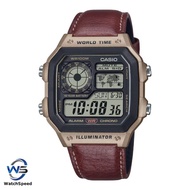 Casio AE-1200WHL-5A AE1200WHL-5A Vintage World Time Mens Learther Watch