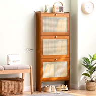 JJT [จัดส่งฟรี]ชั้นวางรองเท้า ไม้ไผ่แท้ 2/3 ชั้น แบบบานเปิดประตู ตู้รองเท้า ตู้เก็บรองเท้า ชั้นรองเท