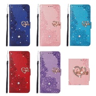 Shiny Diamond Lace Flower Case for Samsung Galaxy A71 A51 A41 AA31 A21 A03 CORE A02 A20S Leather Rhinestone Wallet Flip Cover