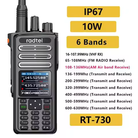Radtel RT-730 IP67 Waterproof 10w Air Band Walkie Talkie CB SSB Amateur Ham HT 199CH USB-C Battery N