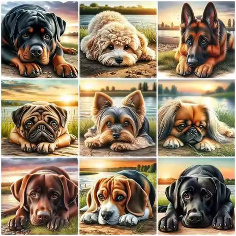 Acrylic Paint By Numbers Lakeside Dog Portraits Painting By Numbers on Canvas Coloring By Number for