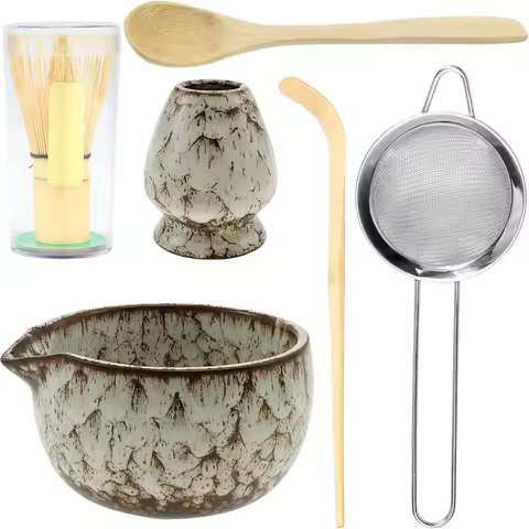 6pcs/Set Japanese Matcha Tea Set include Bamboo Whisk Teaspoon Tea Sets Matcha Bowl Matcha Whisk Hol