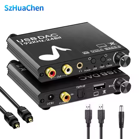 USB DAC 192kHz 24Bit Digital to Analog Converter with Bass&Volume Control Coaxial Toslink Stereo L/R