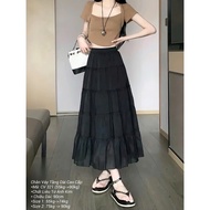 Chân Váy Dài Tầng Tơ Ánh Kim Sang Trọng lưng thun Bigsize 55kg - 90kg hàng xịn cao cấp thời trang 2K