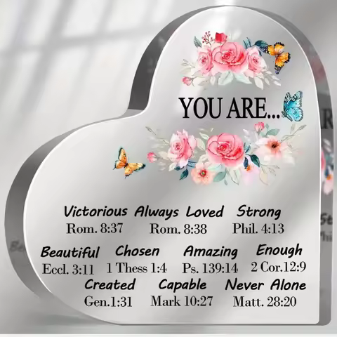 "Christian Wall Art Heart Plaque, Inspirical Bible Verse Sign, Macaron Pink Purple Acrylic Decor 2D"