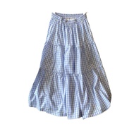 Soft plaid maxi skirt with apron for going to the beach, walking, going out, going to school, going 