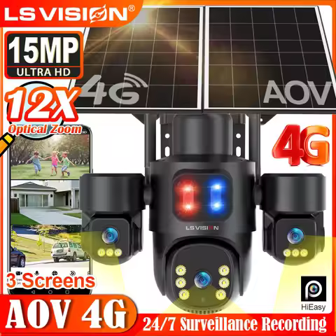 LS VISION 15MP AOV 24/7 Recording 4G Solar Camera 12X Optical Zoom Security Camera Outdoor Three Scr