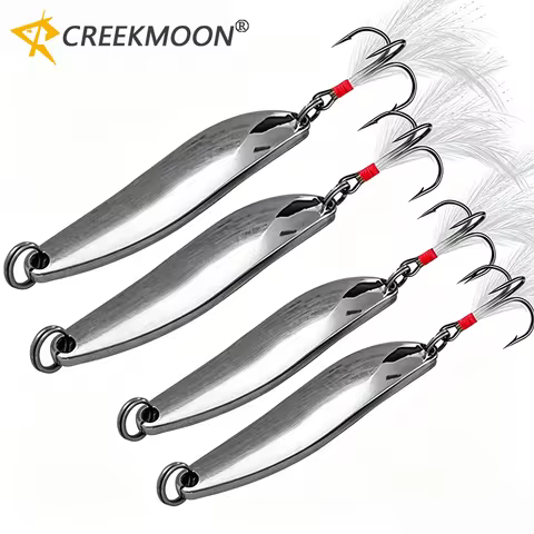 10Pcs Metal Fishing Lure Spoon Sequins Spinner with Feather Treble Hook Hard Bait Sea Lake Lure Tool