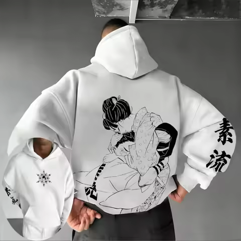 Demon Slayer Men's Hoodie Akaza Koyuki Anime Spring Autumn and Winter Boy Fashion Personality Long-s