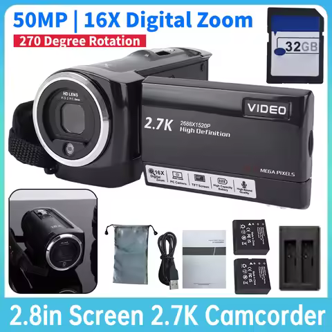 2.7K Camcorder 50MP 16X Digital Zoom Video Camera Camcorder 2.8inch 270 Degree Rotation Screen Digit